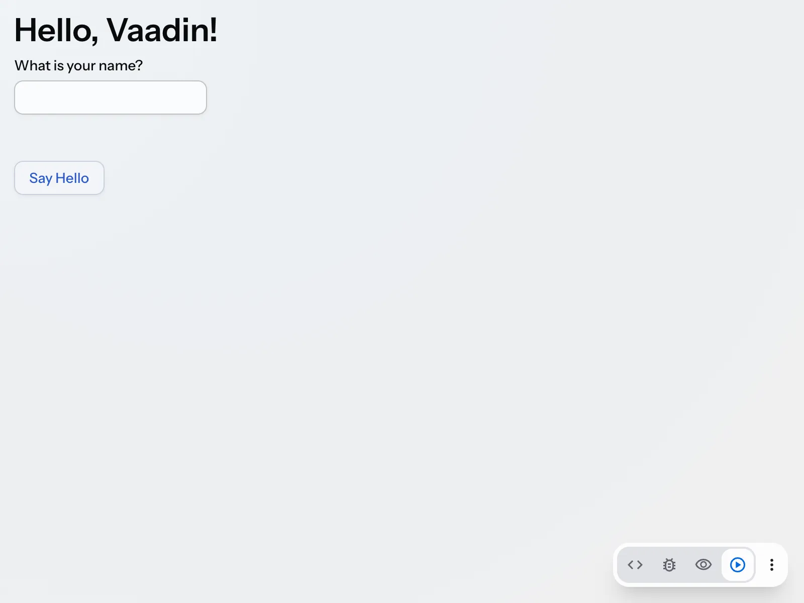 The Vaadin view with a button to generate a QR code
